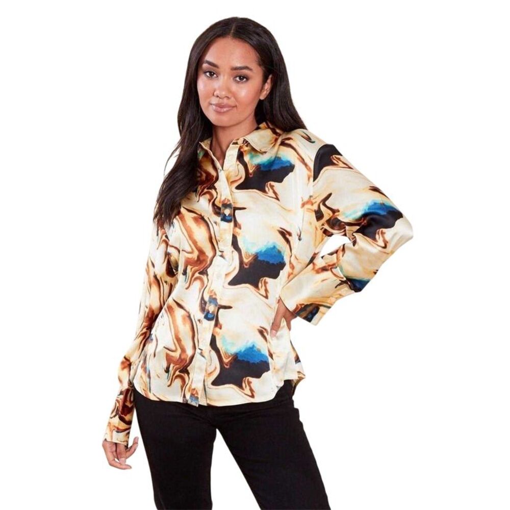 Influence Womens/Ladies Marble Regular Long-Sleeved Shirt / Orange